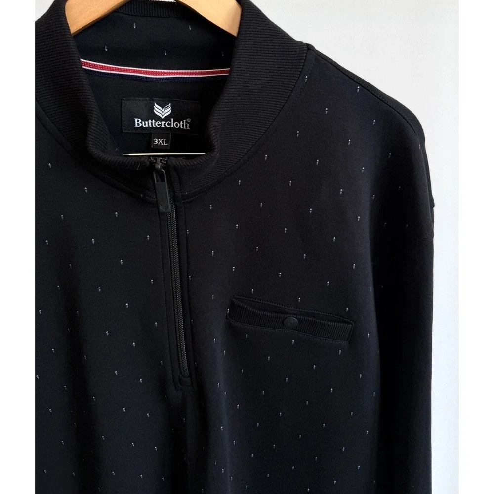 Buttercloth Pullover Sweater Men's medium Black 1/4 Zip Stretch Long Sleeve